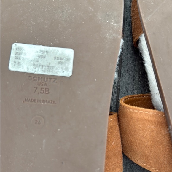 SCHUTZ  Enola Tan and Gold Fur-Lined Slides - Picture 3 of 7